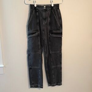 Pacsun Elastic Waistband Black Cargo Straight Leg Jeans